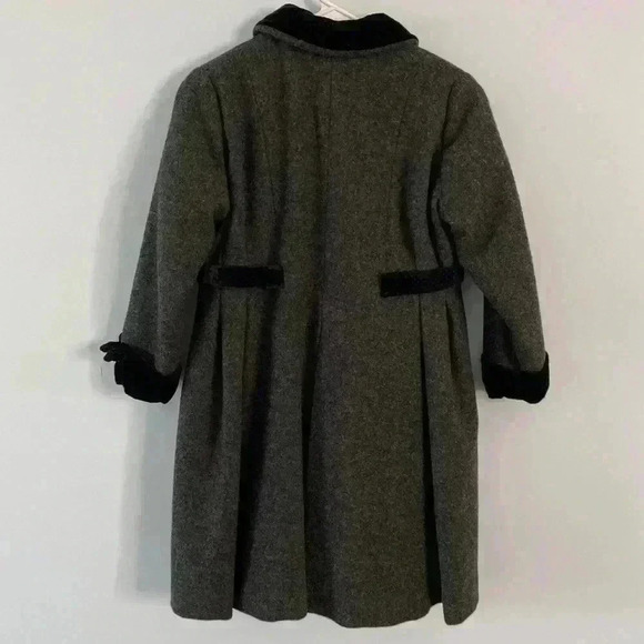 Rothschild Vintage 100% Wool Coat Girls Size 6X Gray with Black Velvet Trim - Picture 7 of 15